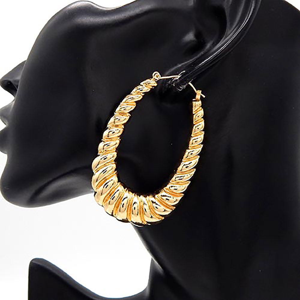 iLLASPARKZ Chunky Metal Croissant Twisted Oval Hoop Pin Catch Earrings