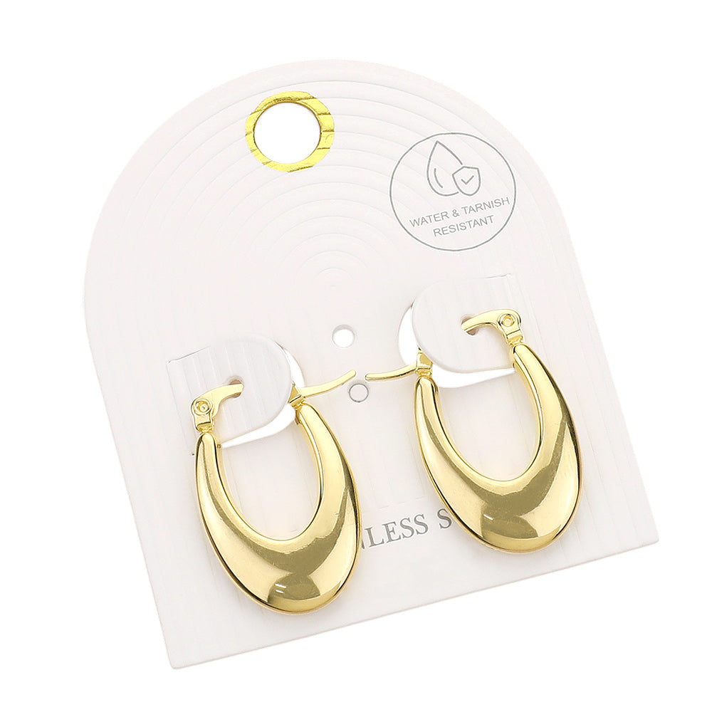 iLLASPARKZ Stainless Steel Oval Hoop Pin Catch Earrings