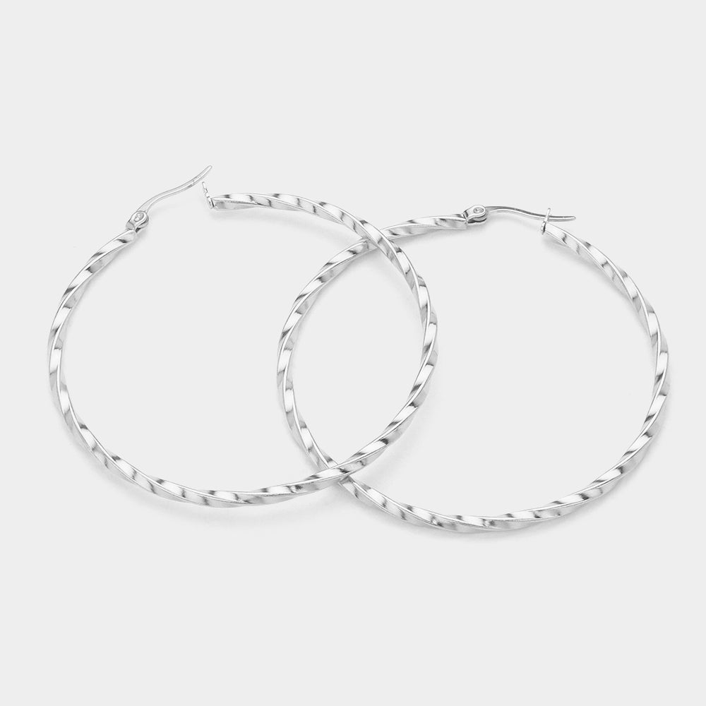 iLLASPARKZ Stainless Steel Twisted Hoop Pin Catch Earrings