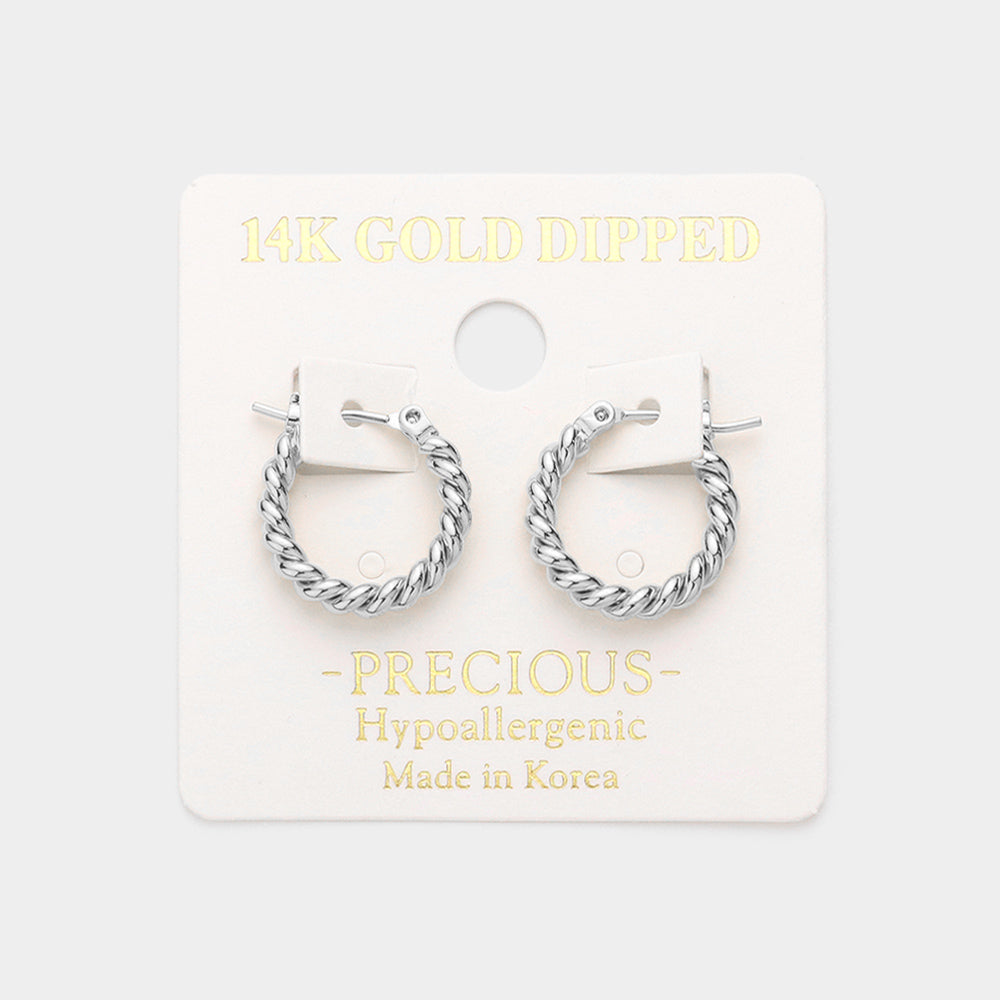 iLLASPARKZ 14K White Gold Dipped 0.7 Inch Twisted Hoop Pin Catch Earrings