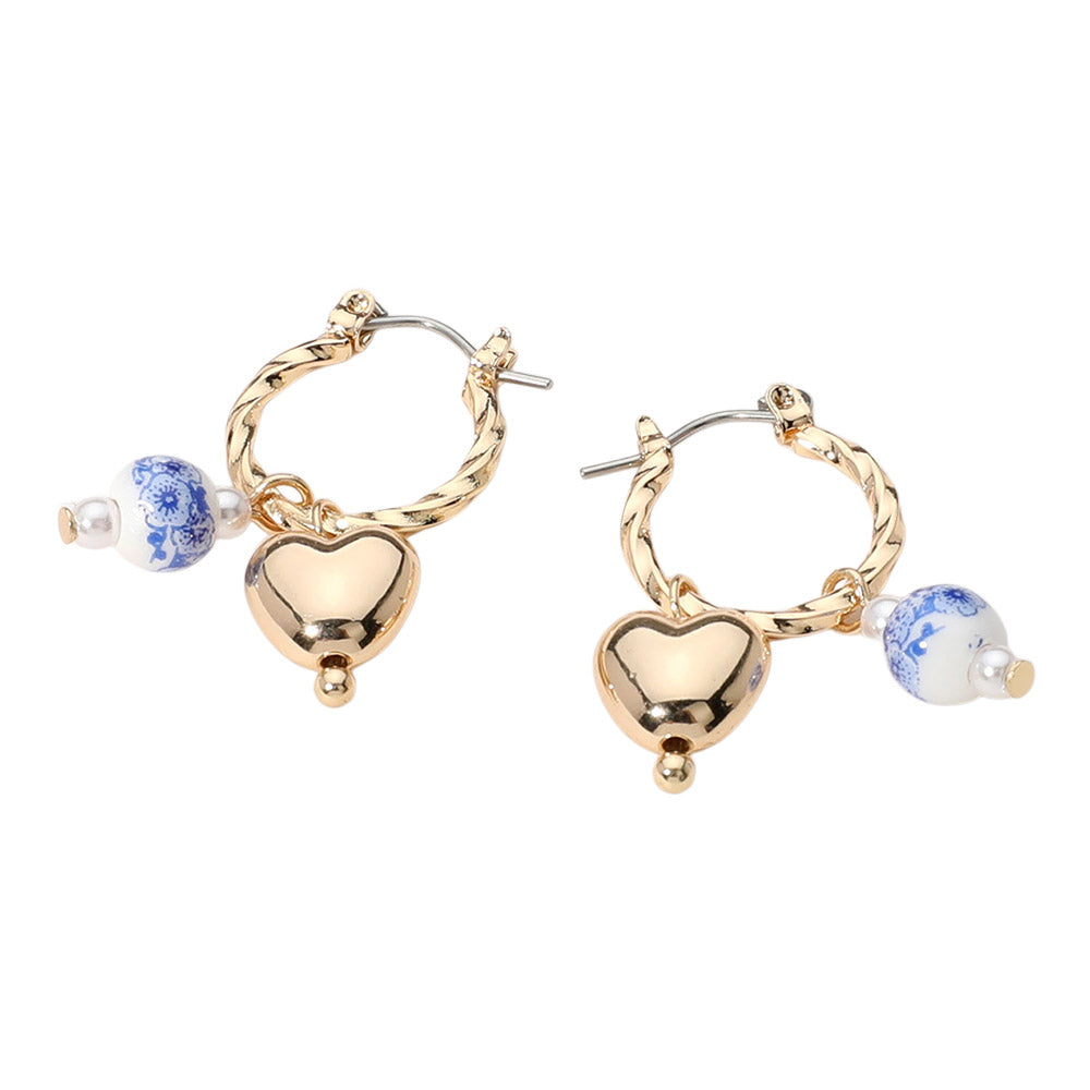 iLLASPARKZ SECRET BOX_Metal Heart Pearl Floral Ceramic Ball Charm Dangle Pin Catch Hoop Earrings