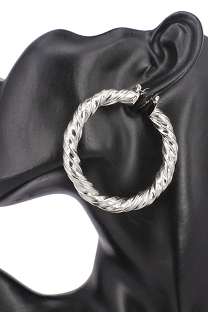 iLLASPARKZ Brushed Metal Twisted Hoop Pin Catch Earrings