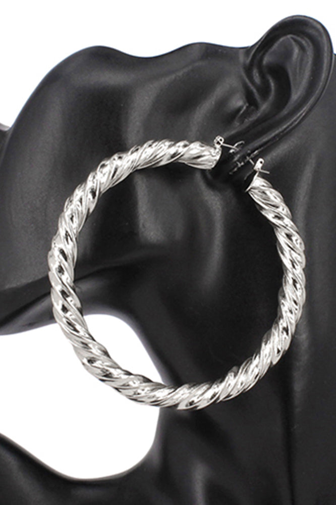 iLLASPARKZ Brushed Metal Twisted Hoop Pin Catch Earrings