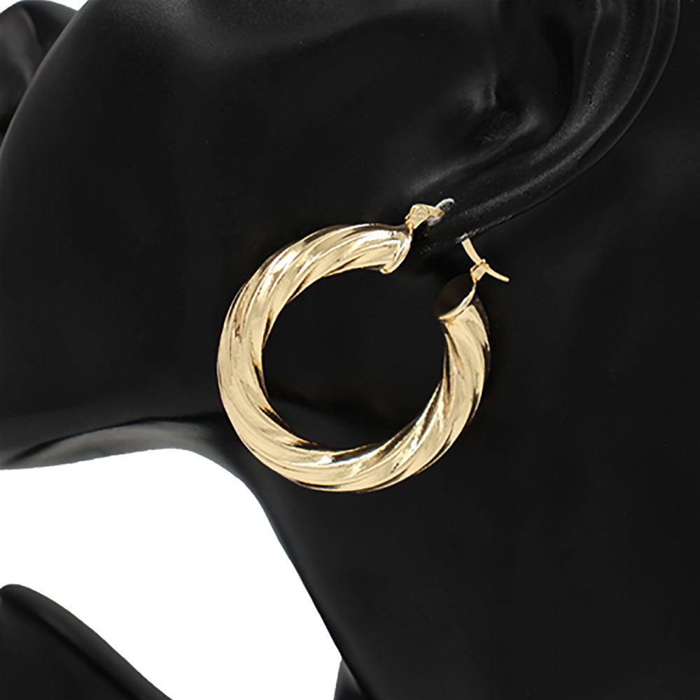 iLLASPARKZ Metal Twisted Pin Catch Hoop Earrings