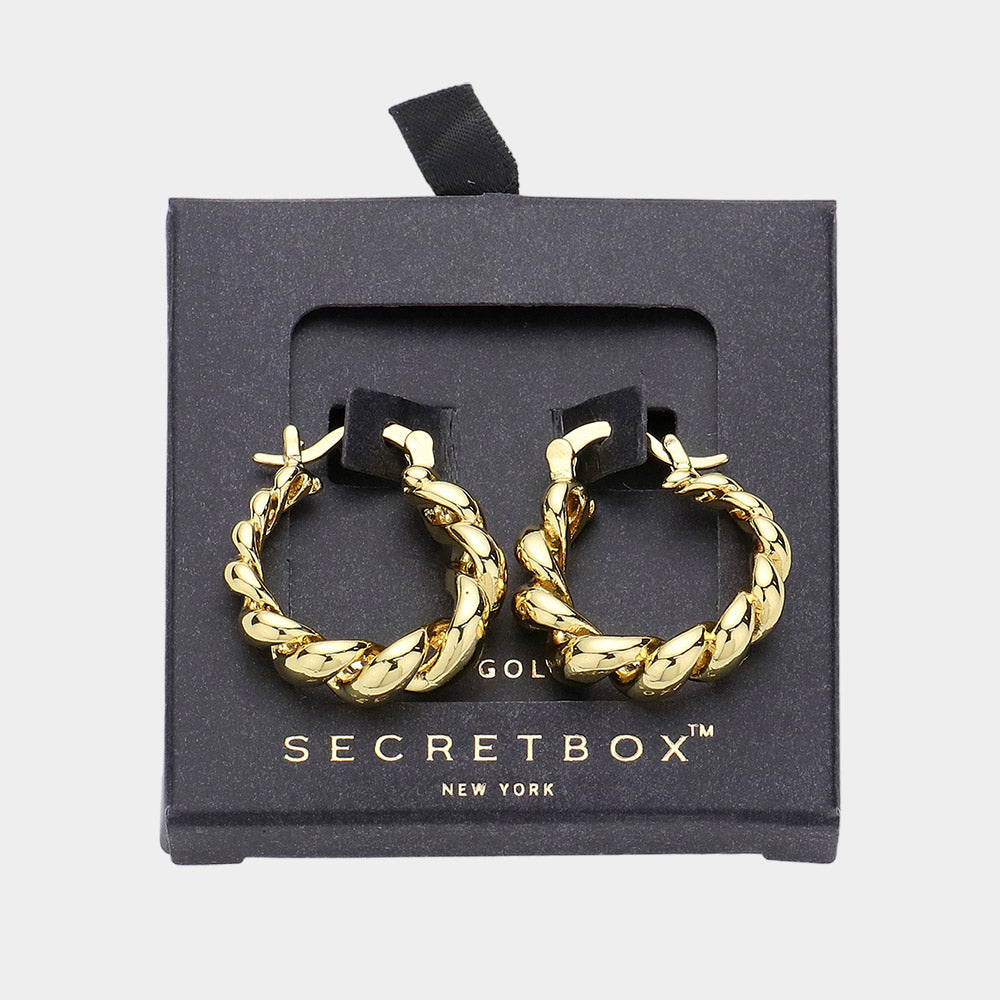 iLLASPARKZ SECRET BOX_14K Gold Dipped Twisted Metal Hoop Pin Catch Earrings