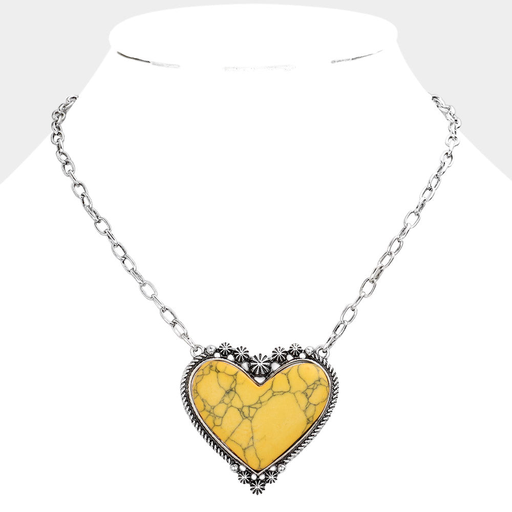 iLLASPARKZ Natural Stone Heart Pendant Necklace