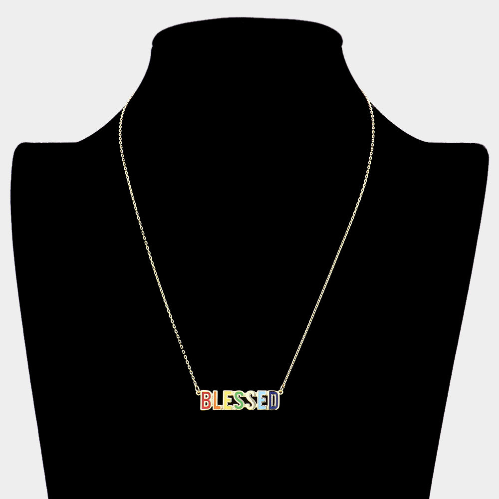 iLLASPARKZ BLESSED Brass Metal Enamel Message Pendant Necklace