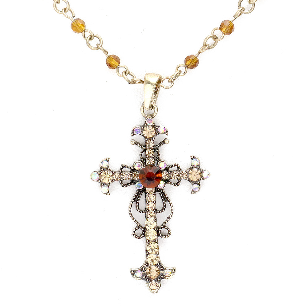 iLLASPARKZ Round Stone Embellished Cross Pendant Necklace