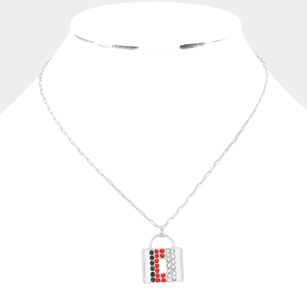iLLASPARKZ Color Block Rhinestone Embellished Lock Pendant Necklace