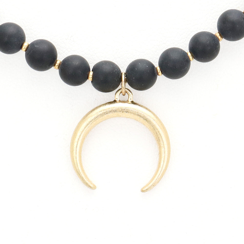 iLLASPARKZ Metal Double Horn Pendant Wood Semi Precious Necklace