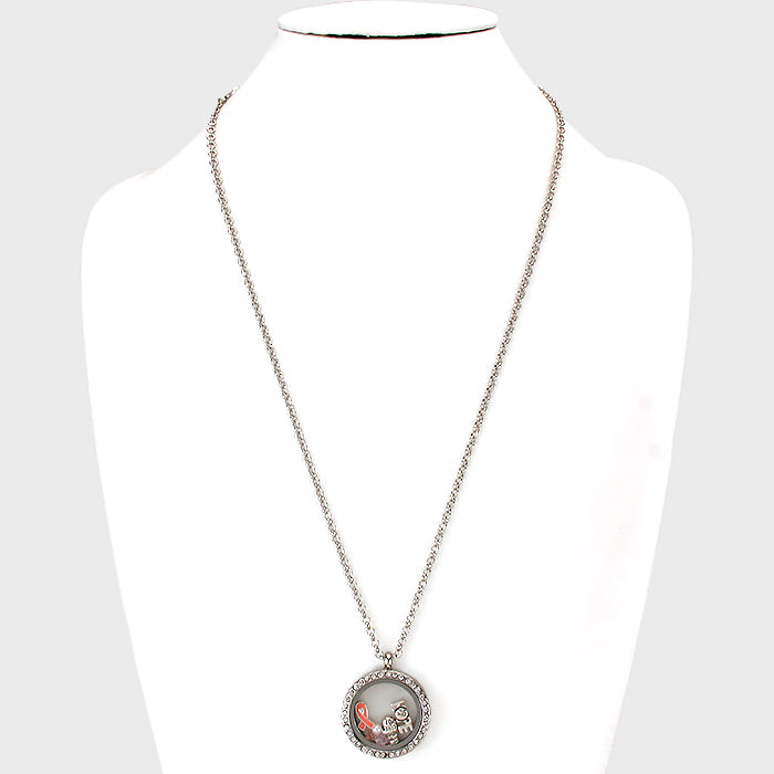 iLLASPARKZ Pink Ribbon Floating Locket Pendant Necklace