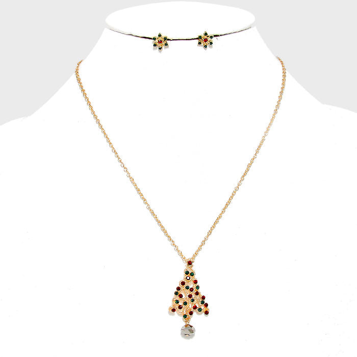 iLLASPARKZ Crystal Christmas Tree Pendant Necklace with Snow Flake Earrings