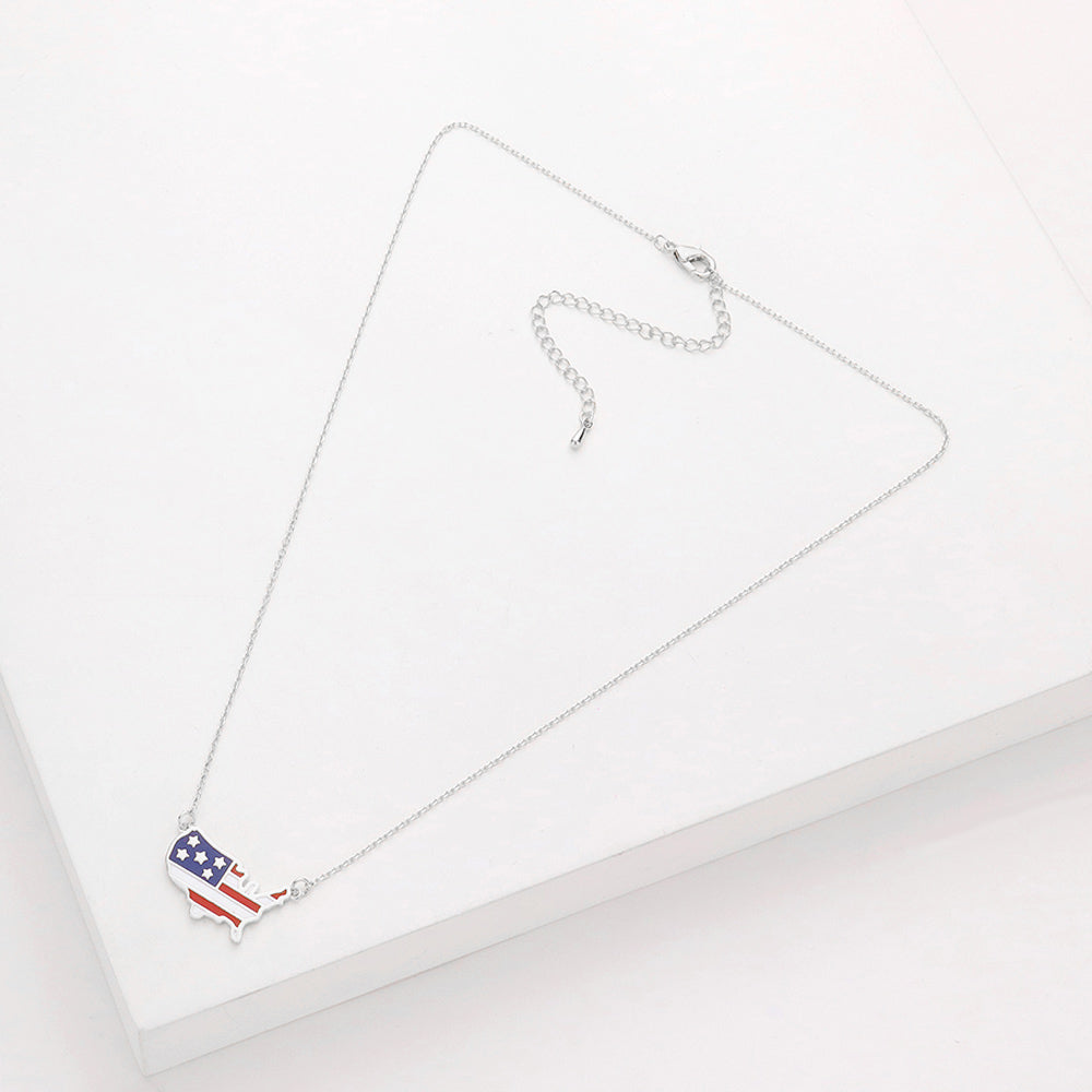 iLLASPARKZ American USA Flag Printed United State Map Pendant Necklace