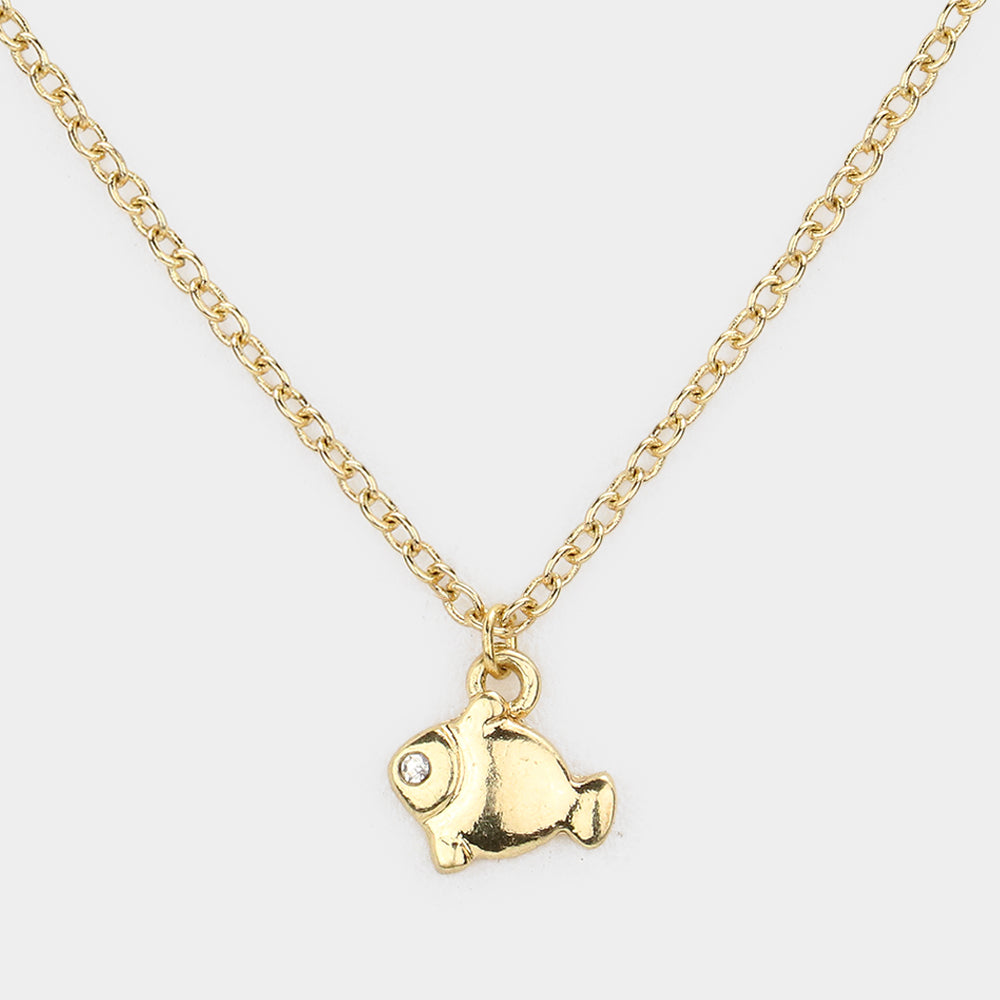 iLLASPARKZ Rhinestone Embellished Fish Pendant Necklace