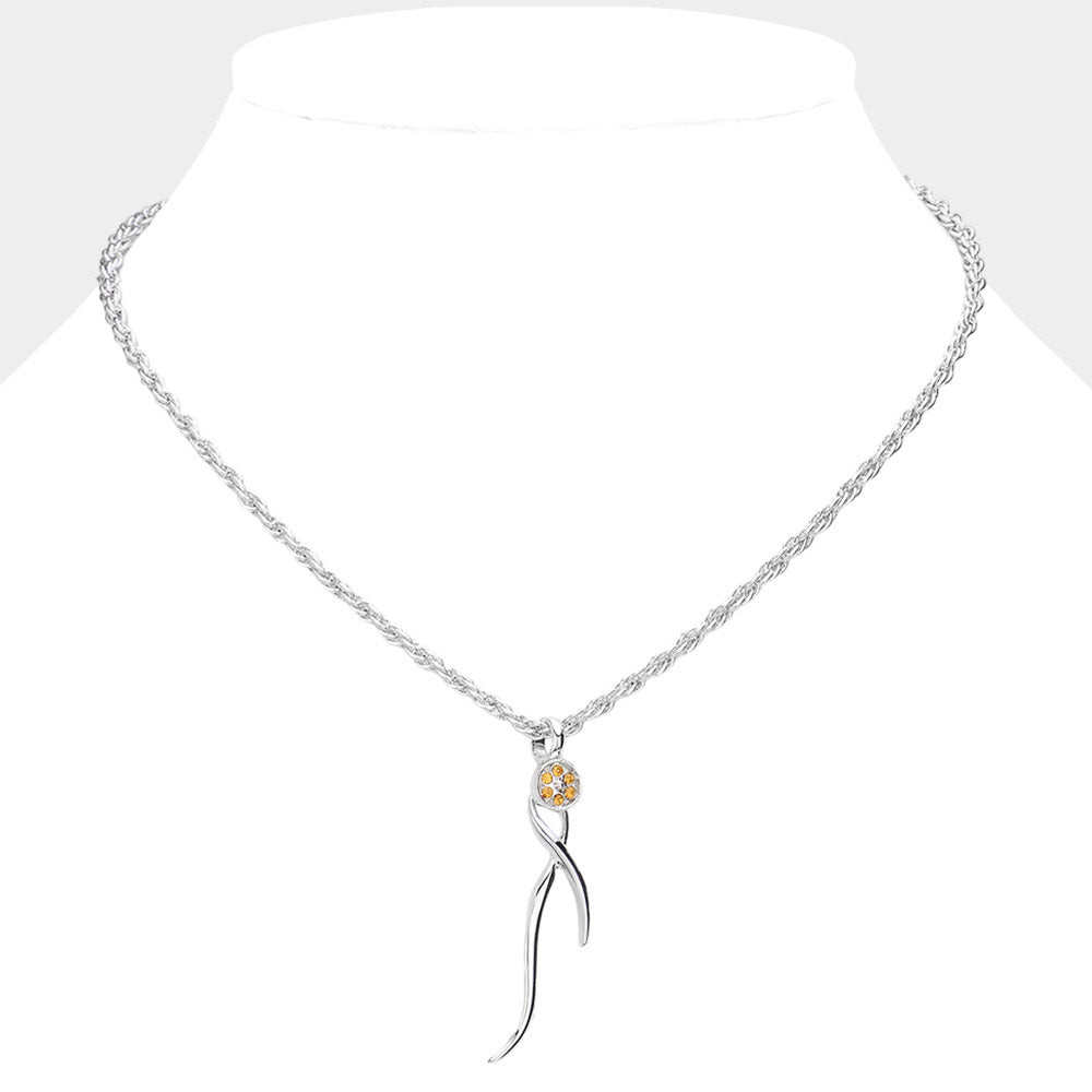 iLLASPARKZ Stone Paved Flower Disc Pointed Metal Pendant Necklace