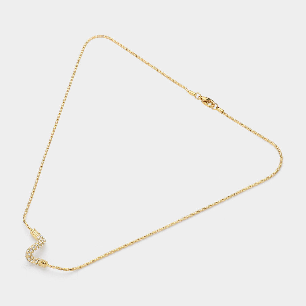 iLLASPARKZ Rhinestone Wavy Metal Pendant Necklace