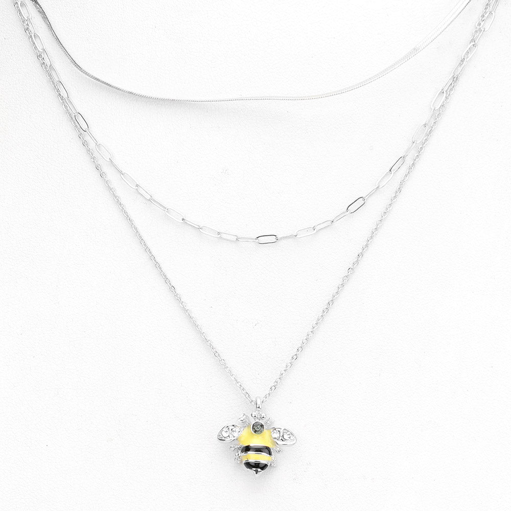 iLLASPARKZ Stone Embellished Enamel Honey Bee Pendant Triple Layered Necklace