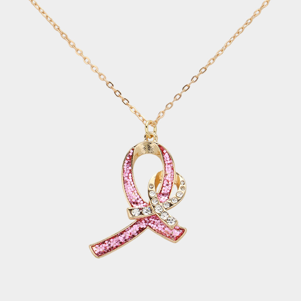 iLLASPARKZ Double Pink Ribbon Pendant Necklace
