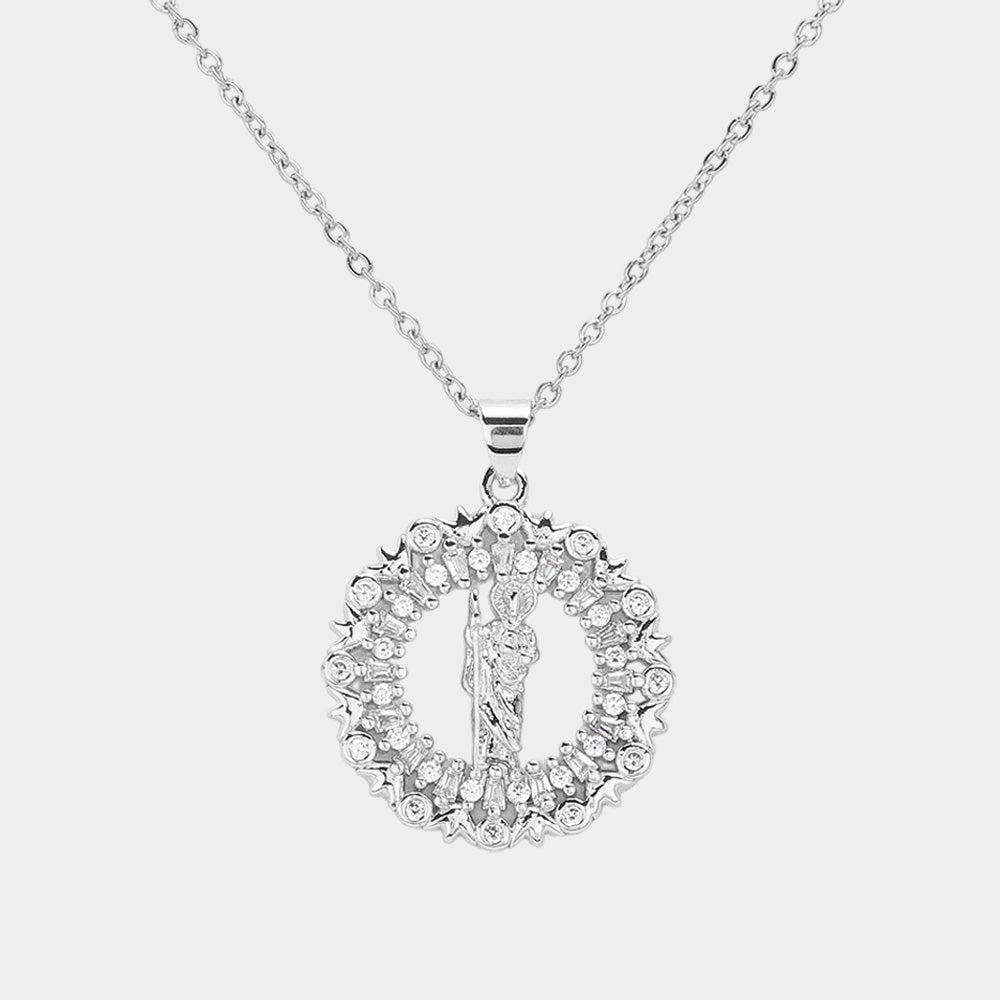 iLLASPARKZ Stainless Steel CZ Stone Paved San Judas Tadeo Pendant Necklace