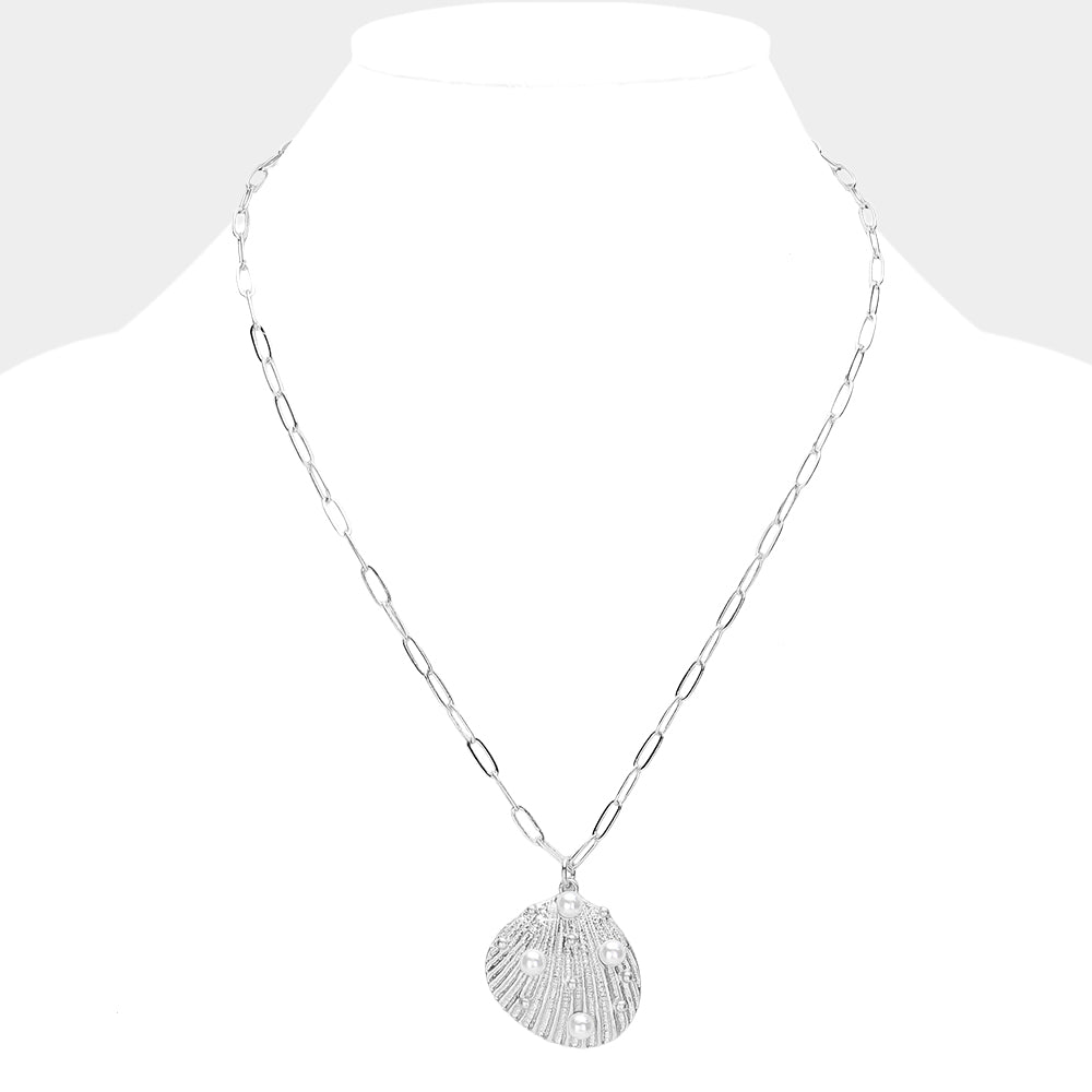 iLLASPARKZ Pearl Pointed Shell Pendant Paperclip Chain Necklace