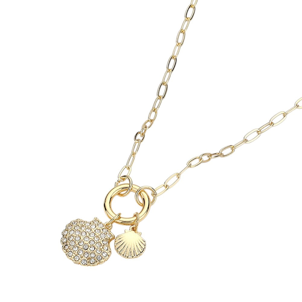 iLLASPARKZ Stone Paved Metal Shell Charms Pendant Paperclip Chain Necklace