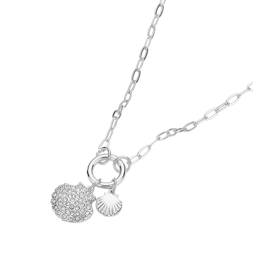iLLASPARKZ Stone Paved Metal Shell Charms Pendant Paperclip Chain Necklace