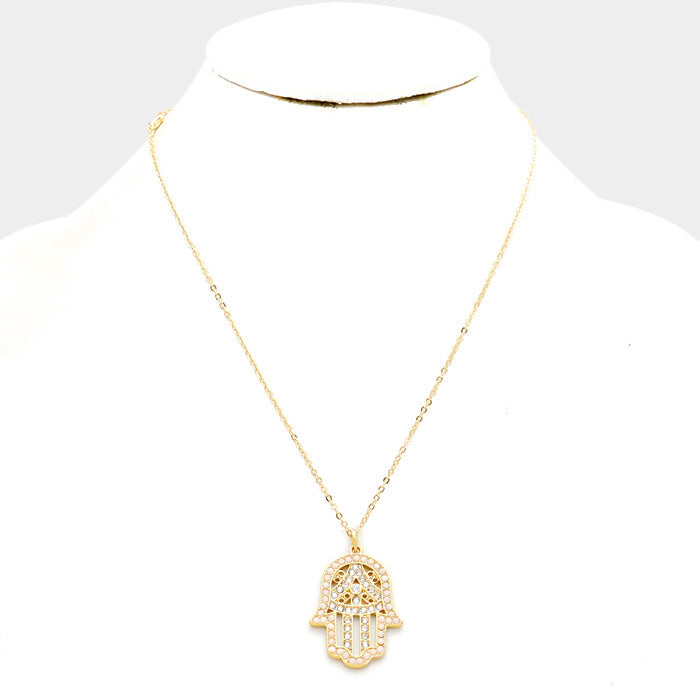 iLLASPARKZ Hamsa Hand of fatima Crystal Bead accented Pendant Necklace