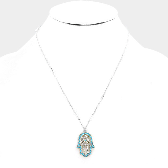 iLLASPARKZ Hamsa Hand of fatima Crystal Bead accented Pendant Necklace