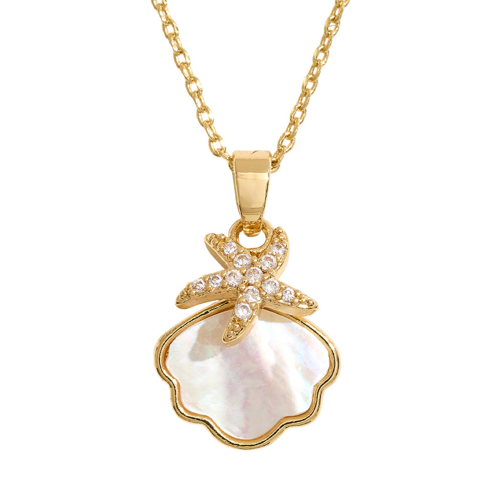 iLLASPARKZ 14K Gold Dipped CZ Stone Paved Starfish Mother of Pearl Shell Pendant Necklace