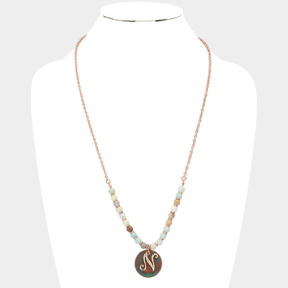 iLLASPARKZ -N- Monogram Pendant Natural Stone Long Necklace