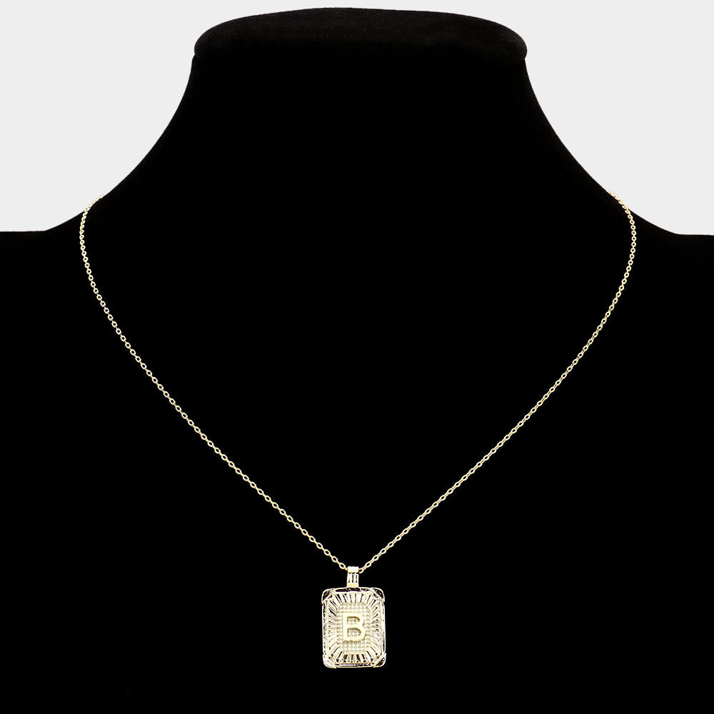 iLLASPARKZ -B- Brass Metal Rectangle Initial Monogram Pendant Necklace