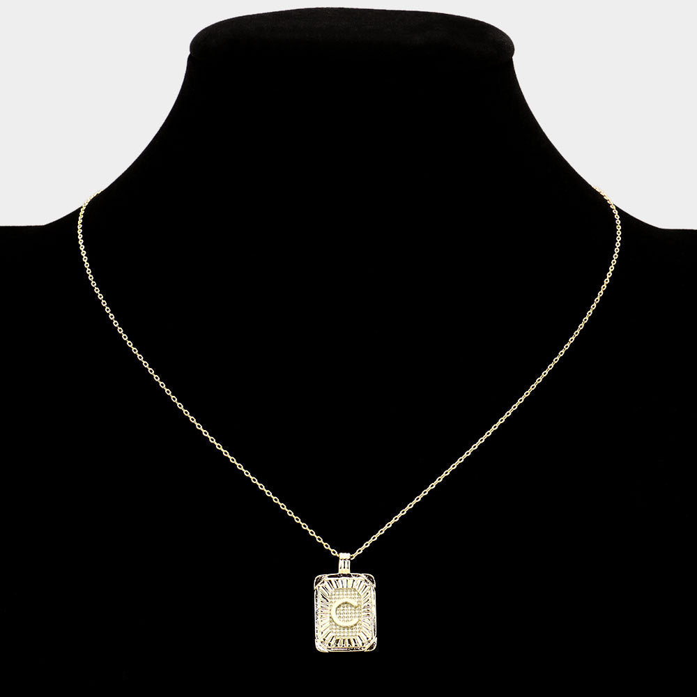 iLLASPARKZ -C- Brass Metal Rectangle Initial Monogram Pendant Necklace