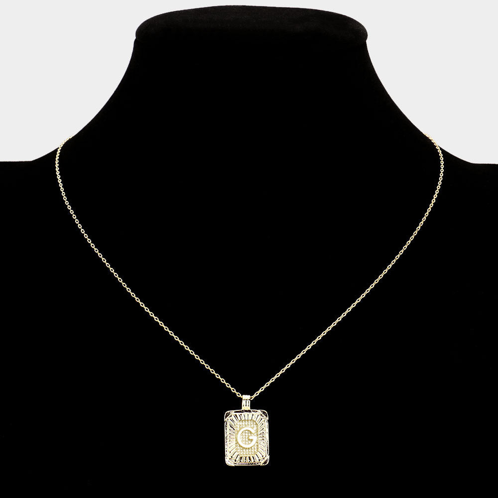 iLLASPARKZ -G- Brass Metal Rectangle Initial Monogram Pendant Necklace