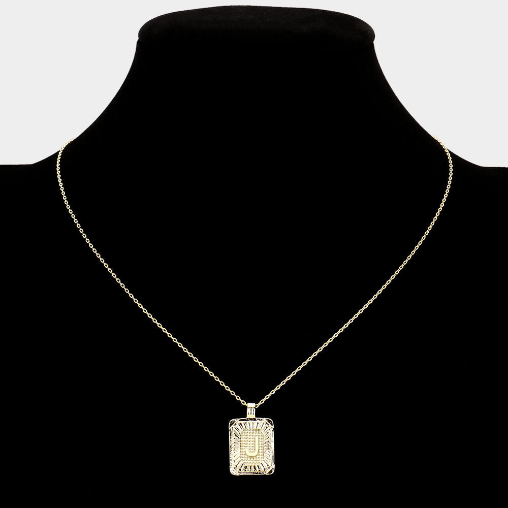 iLLASPARKZ -J- Brass Metal Rectangle Initial Monogram Pendant Necklace