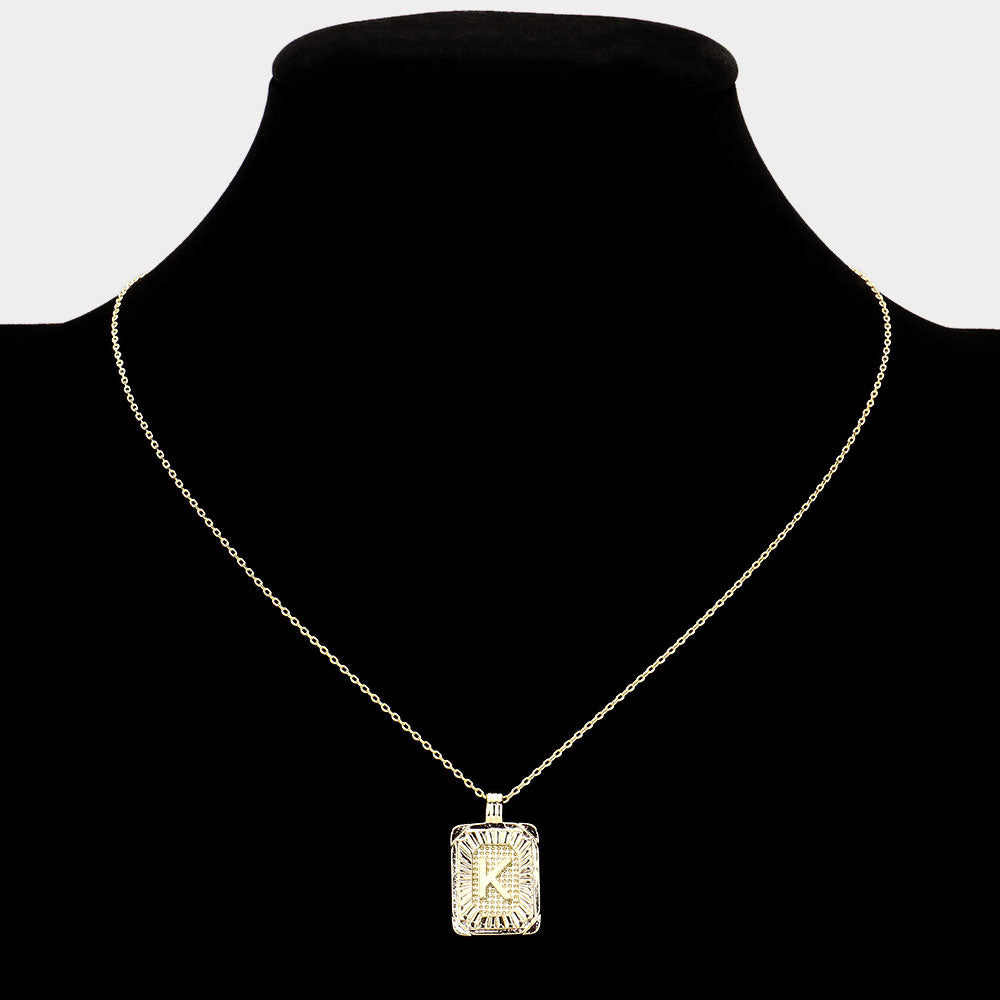 iLLASPARKZ -K- Brass Metal Rectangle Initial Monogram Pendant Necklace
