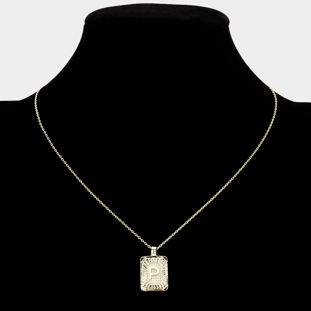 iLLASPARKZ -P- Brass Metal Rectangle Initial Monogram Pendant Necklace