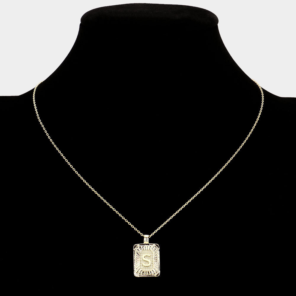 iLLASPARKZ -S- Brass Metal Rectangle Initial Monogram Pendant Necklace