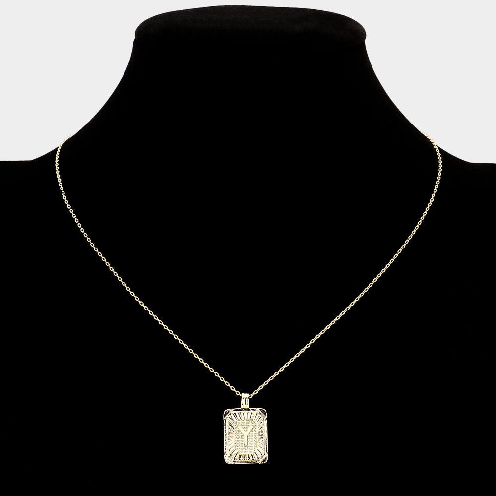 iLLASPARKZ -Y- Brass Metal Rectangle Initial Monogram Pendant Necklace