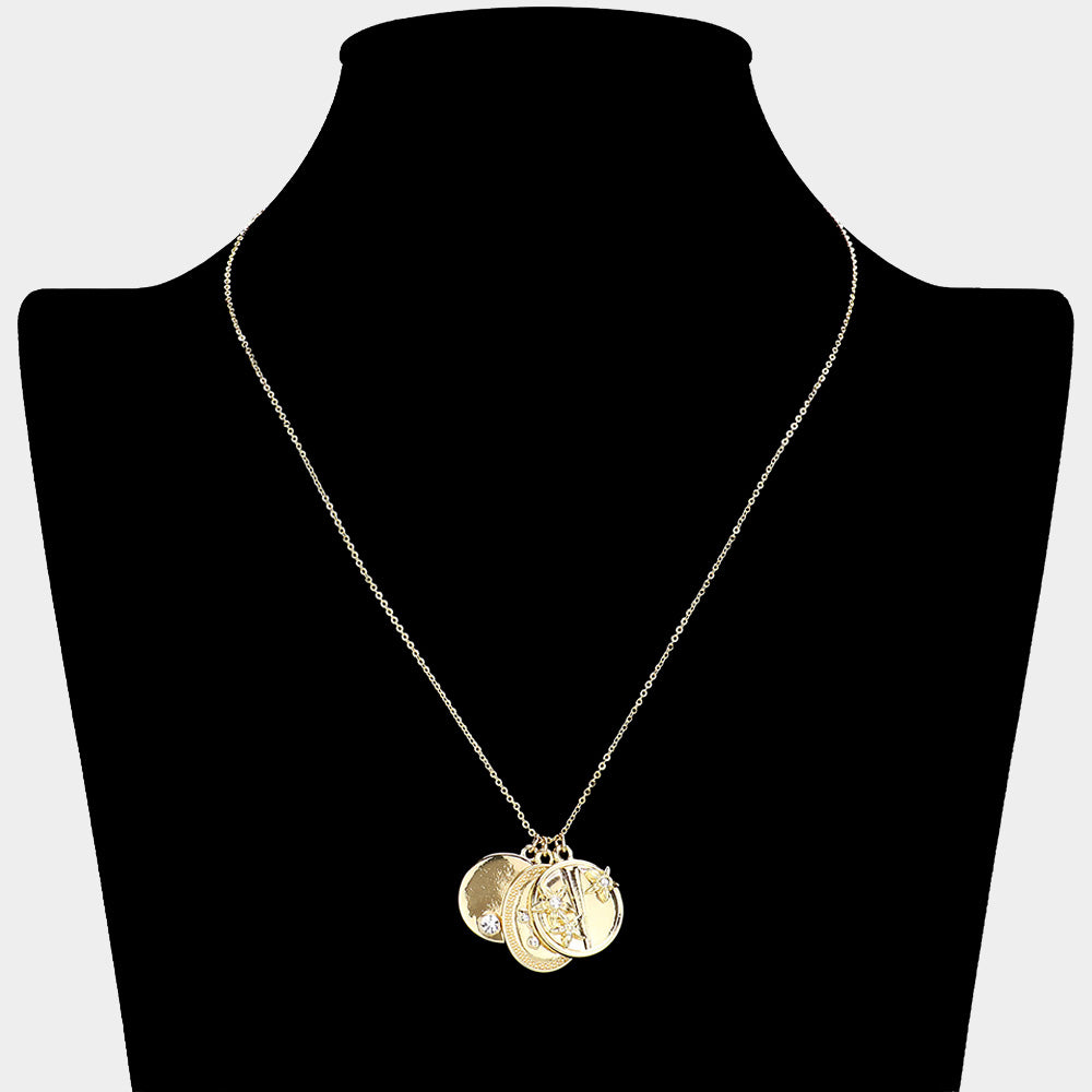 iLLASPARKZ Stone Paved Butterfly Flower Pointed Disc Charm Pendant Necklace