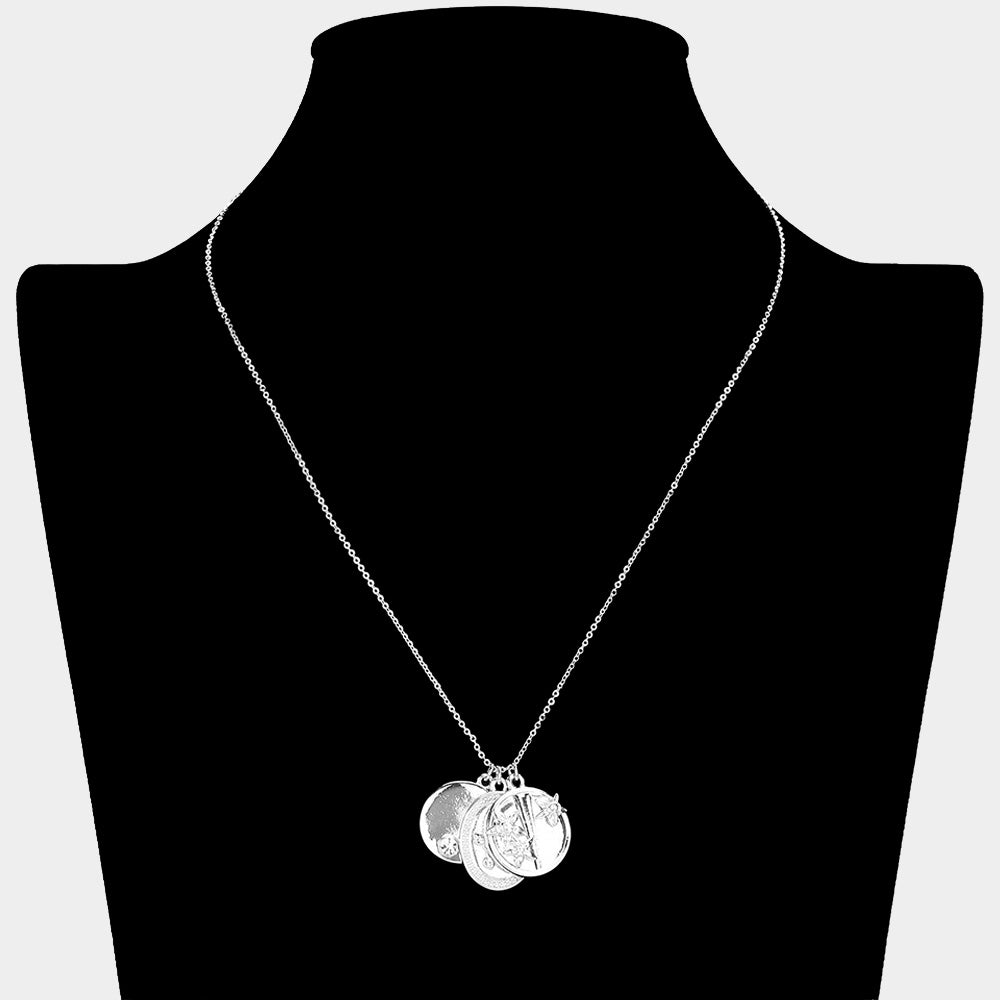 iLLASPARKZ Stone Paved Butterfly Flower Pointed Disc Charm Pendant Necklace
