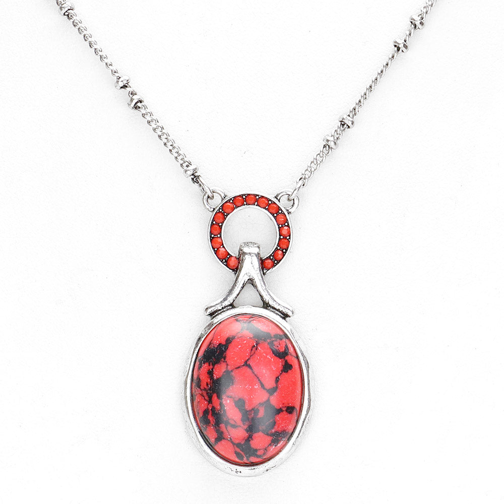 iLLASPARKZ Stone Embellished Open Circle Oval Natural Stone Pendant Necklace