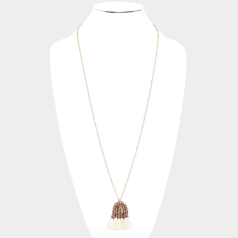 iLLASPARKZ Thread Wrapped Pointed Tassel Pendant Long Necklace