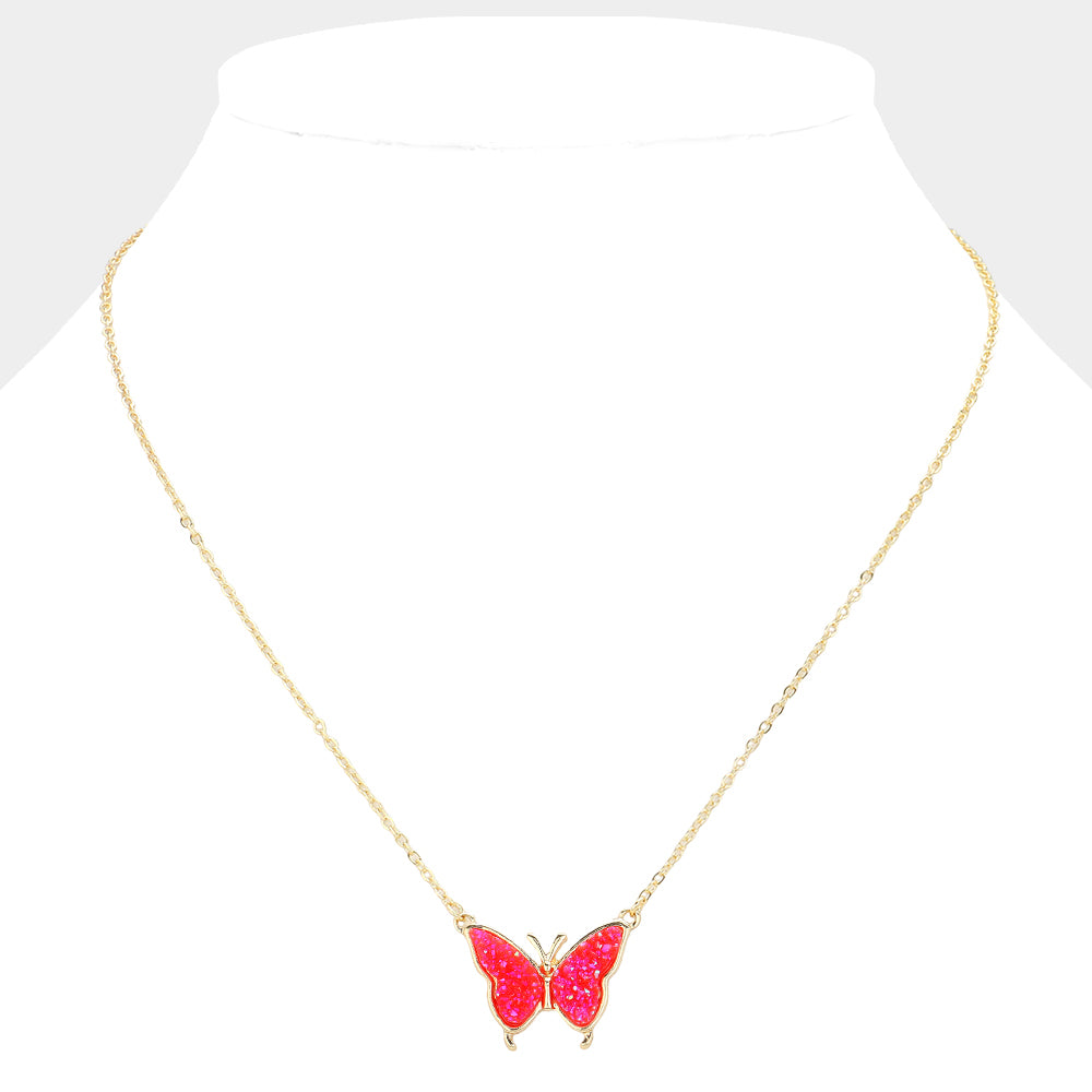 iLLASPARKZ Butterfly Druzy Pendant Necklace