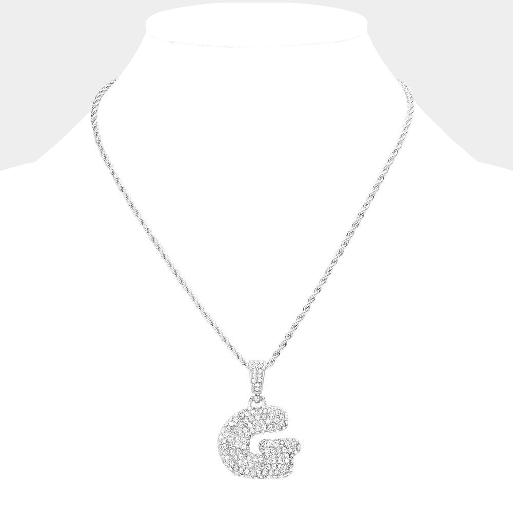 iLLASPARKZ -G- Rhinestone Monogram Pendant Brass Chain Necklace