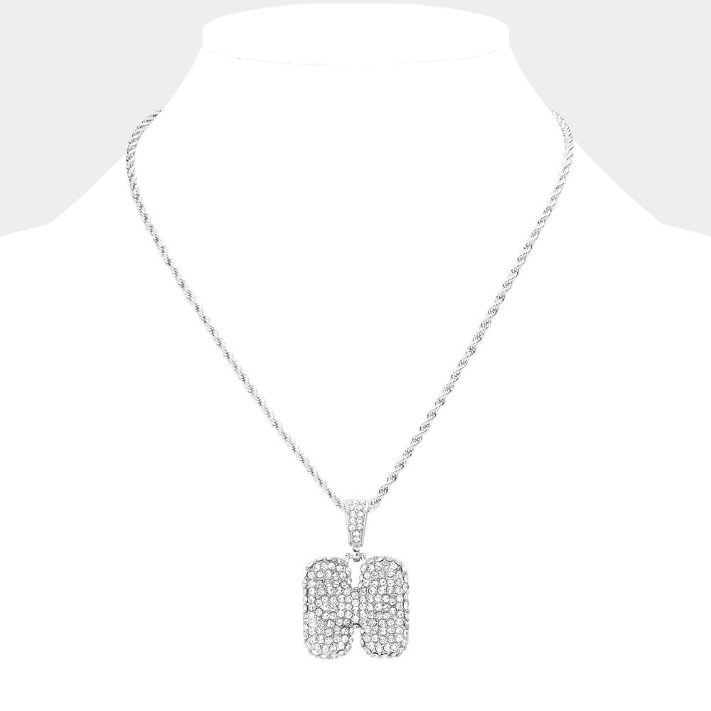 iLLASPARKZ -H- Rhinestone Initial Monogram Pendant Brass Chain Necklace