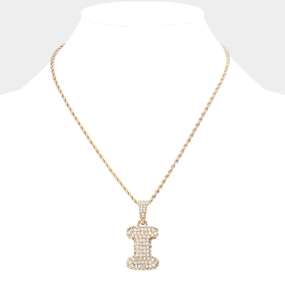 iLLASPARKZ -I- Rhinestone Initial Monogram Pendant Brass Chain Necklace