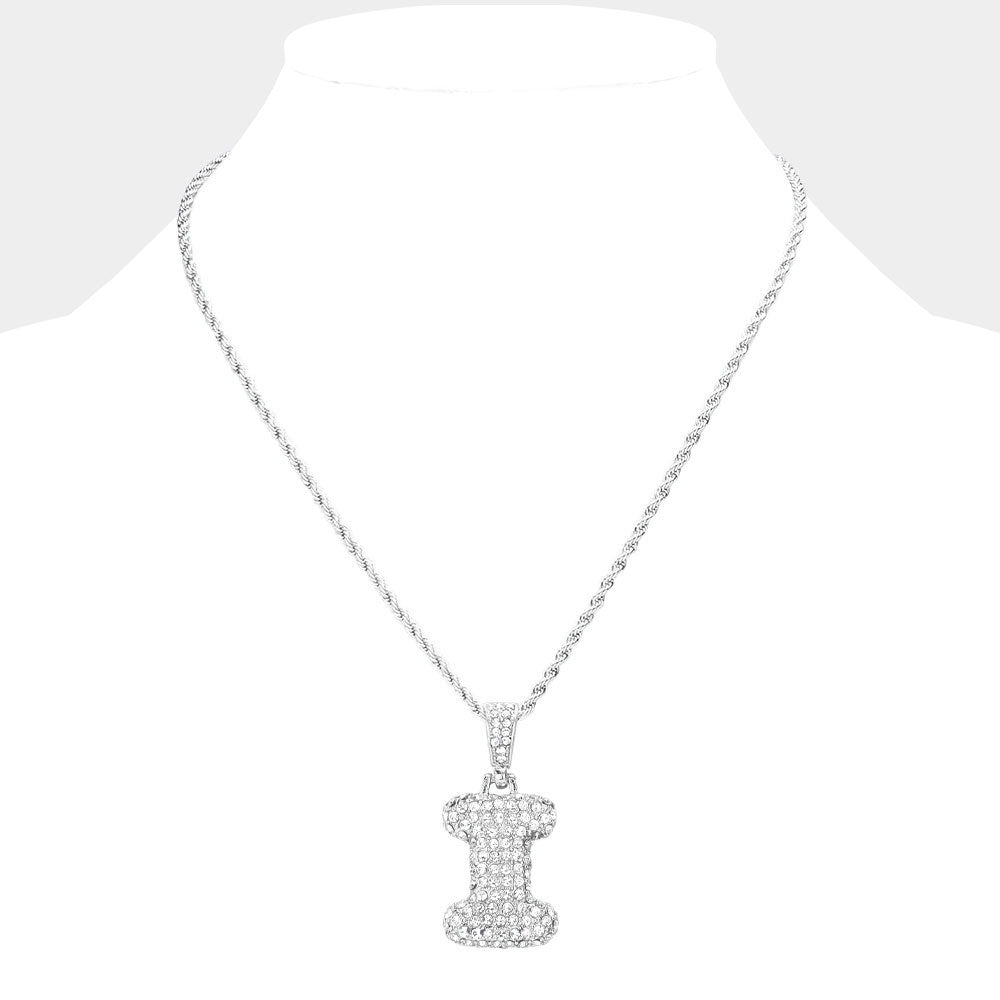 iLLASPARKZ -I- Rhinestone Initial Monogram Pendant Brass Chain Necklace