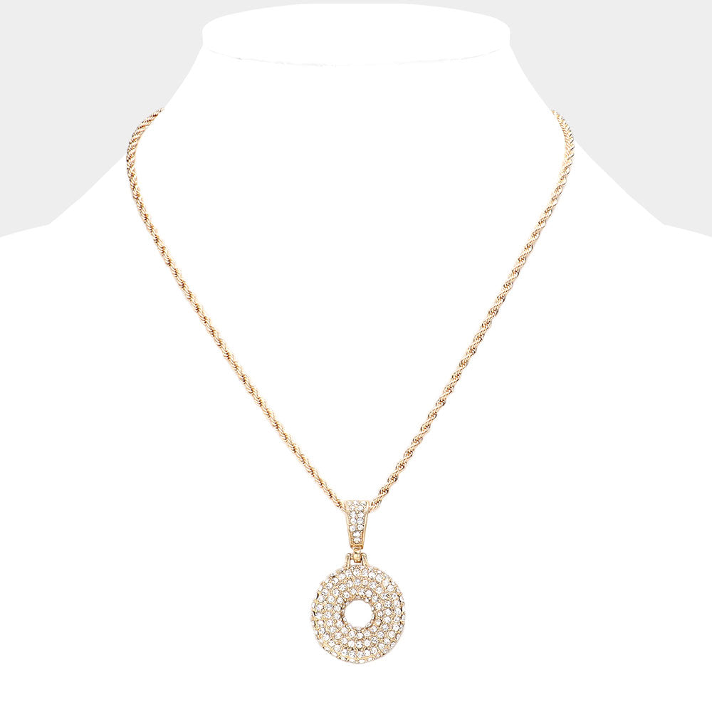 iLLASPARKZ -O- Rhinestone Monogram Pendant Brass Chain Necklace