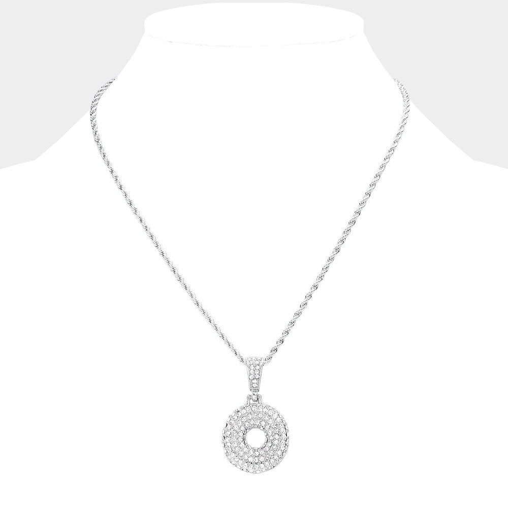 iLLASPARKZ -O- Rhinestone Monogram Pendant Brass Chain Necklace