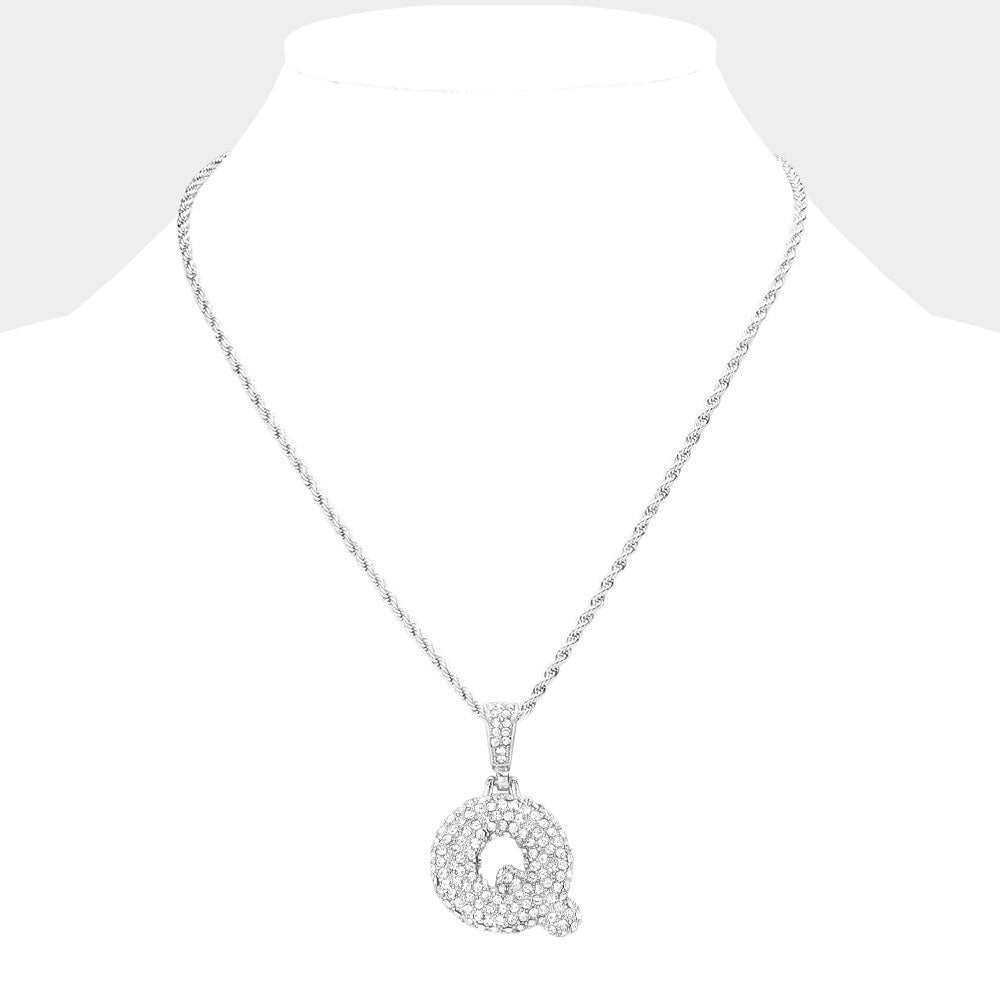 iLLASPARKZ -Q- Rhinestone Monogram Pendant Brass Chain Necklace